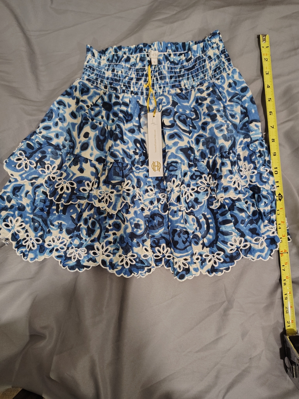 House of Harlow 1960 Blue & White Floral Eyelet Tiered Mini Skirt